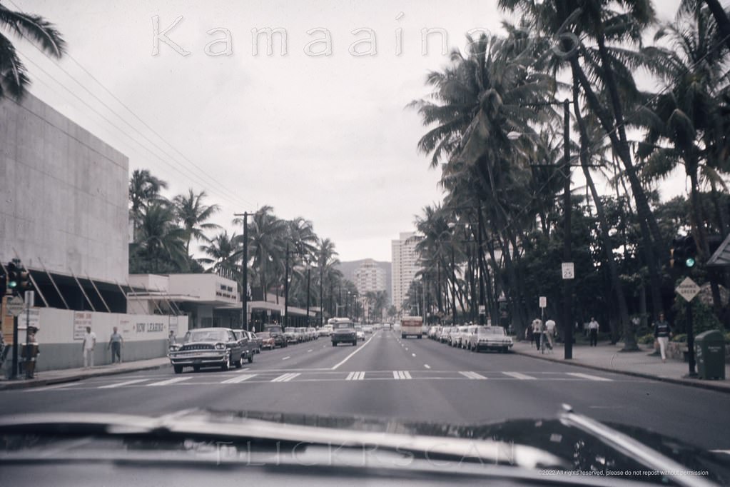 #58 Heading Diamond Head (east) along Waikiki’s Kalakaua Avenue, 1964