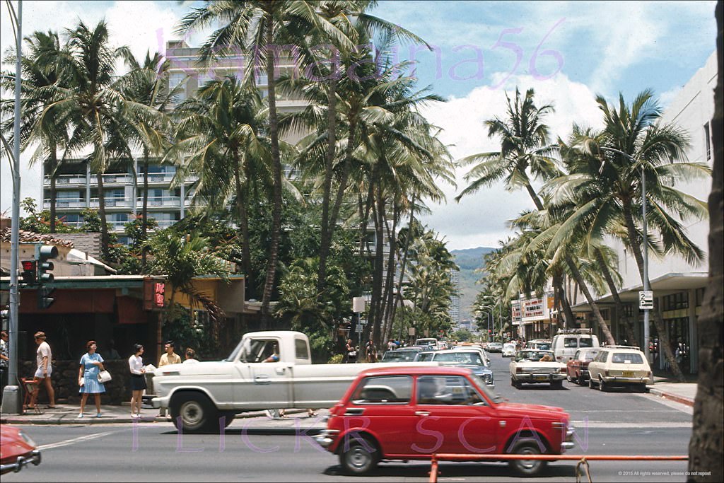 #1 Random snap looking mauka along Seaside Avenue from the Kalakaua Avenue intersection, 1971