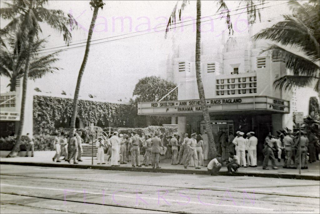 #19 The art-deco Waikiki Theater on Kalakaua Avenue across from the Royal Hawaiian Hotel, 1943.