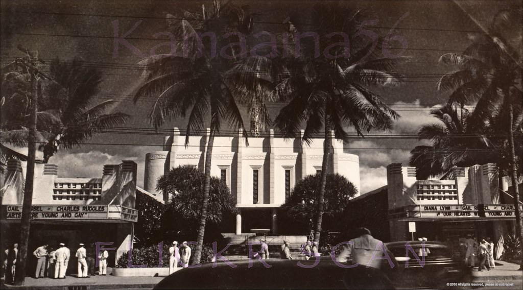 #22 Looking across Kalakaua Avenue at the Waikiki Theater, 1945