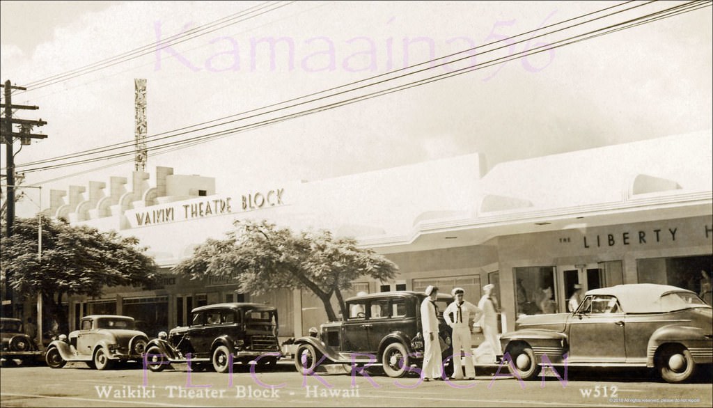 #27 The Waikiki Theater Block on the mauka (inland) side of Kalakaua Avenue between Kaiulani and Seaside Avenues, 1940s