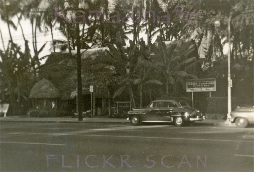 #124 Don the Beachcomber’s restaurant and nightclub on Waikiki’s Kalakaua Avenue, between Liberty House department store and the old Moana Bungalows which were across the street from the Moana Hotel, 1952