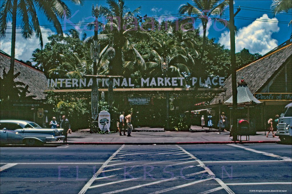 #84 Looking mauka across Kalakaua Avenue towards the International Market Place, 1961