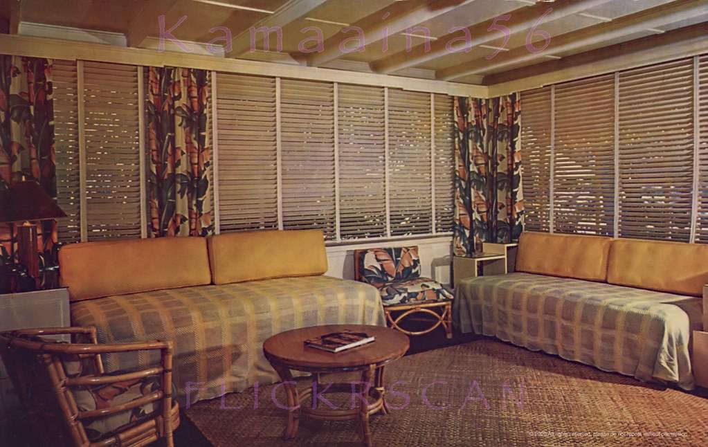 #37 A lanai guest room at the Willard Inn on Lewers at Kalia, Waikiki, 1940s