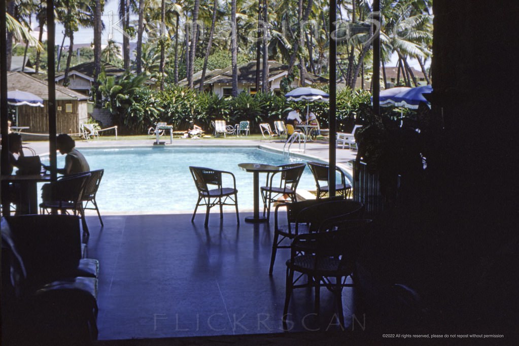 #162 Looking out on the pool from the ground floor of the Edgewater Hotel, 1951