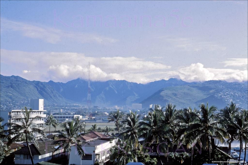 #127 Looking inland from the “new” Islander Hotel on the NW corner of Seaside and Kuhio Avenues, 1964