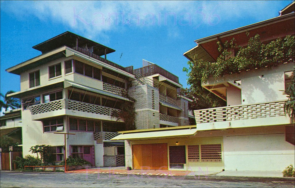 #141 A rather grim photo of the Comstock Apartment Hotel on Lauula Avenue at Royal Hawaiian Avenue mauka (inland) of Kalakaua, 1961