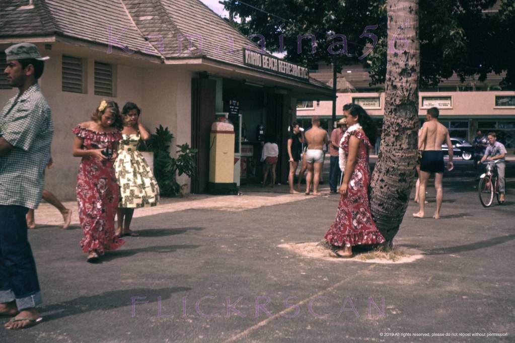 #227 Kind of a random shot of the shops next to what became Waikiki Beach Center on Kalakaua Avenue near the foot of Uluniu Avenue, 1958