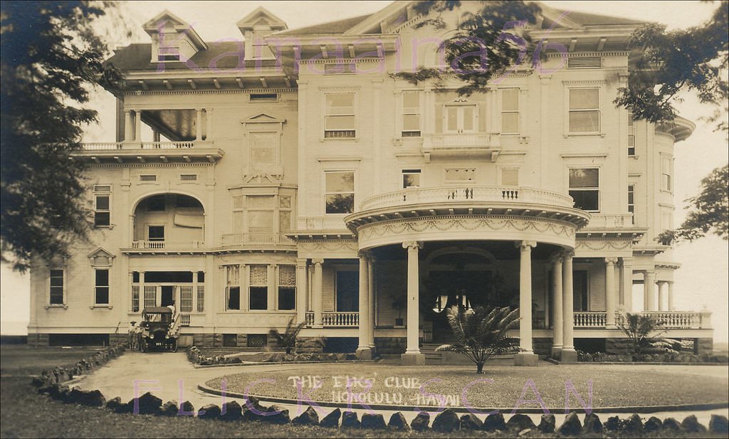 #52 Kalakaua Avenue side of the landmark James B. Castle mansion “Kainalu” on the water at the tip of Diamond Head.