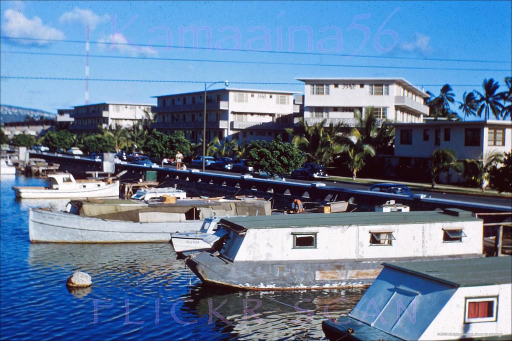 #6 Boats moored pretty far up the Ala Wai Canal, 1955