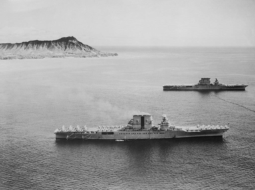 #65 U.S. Military Ships in Water Near Pearl Harbor Attacks, 1940s