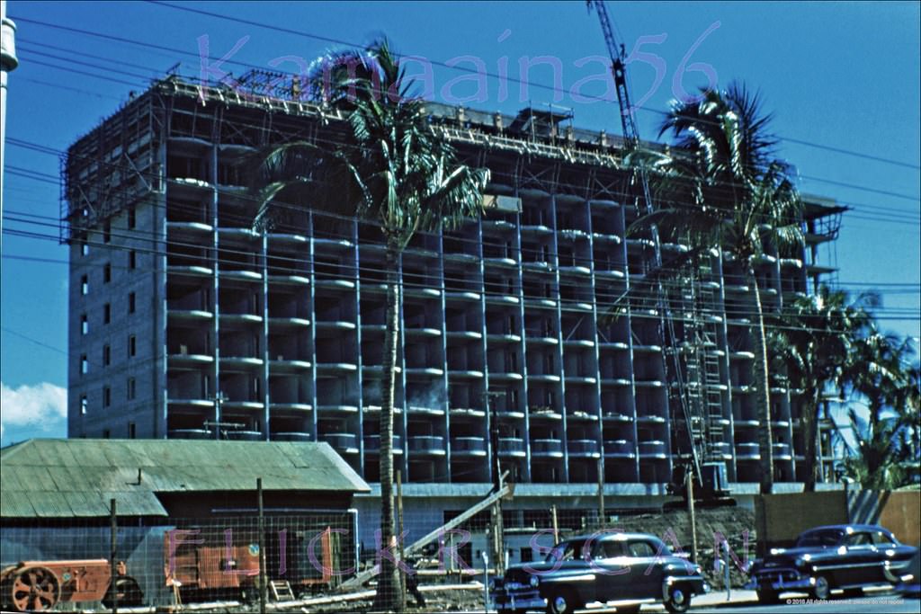 #41 The 12 story Princess Kaiulani Hotel under construction on Kalakaua Avenue, 1954
