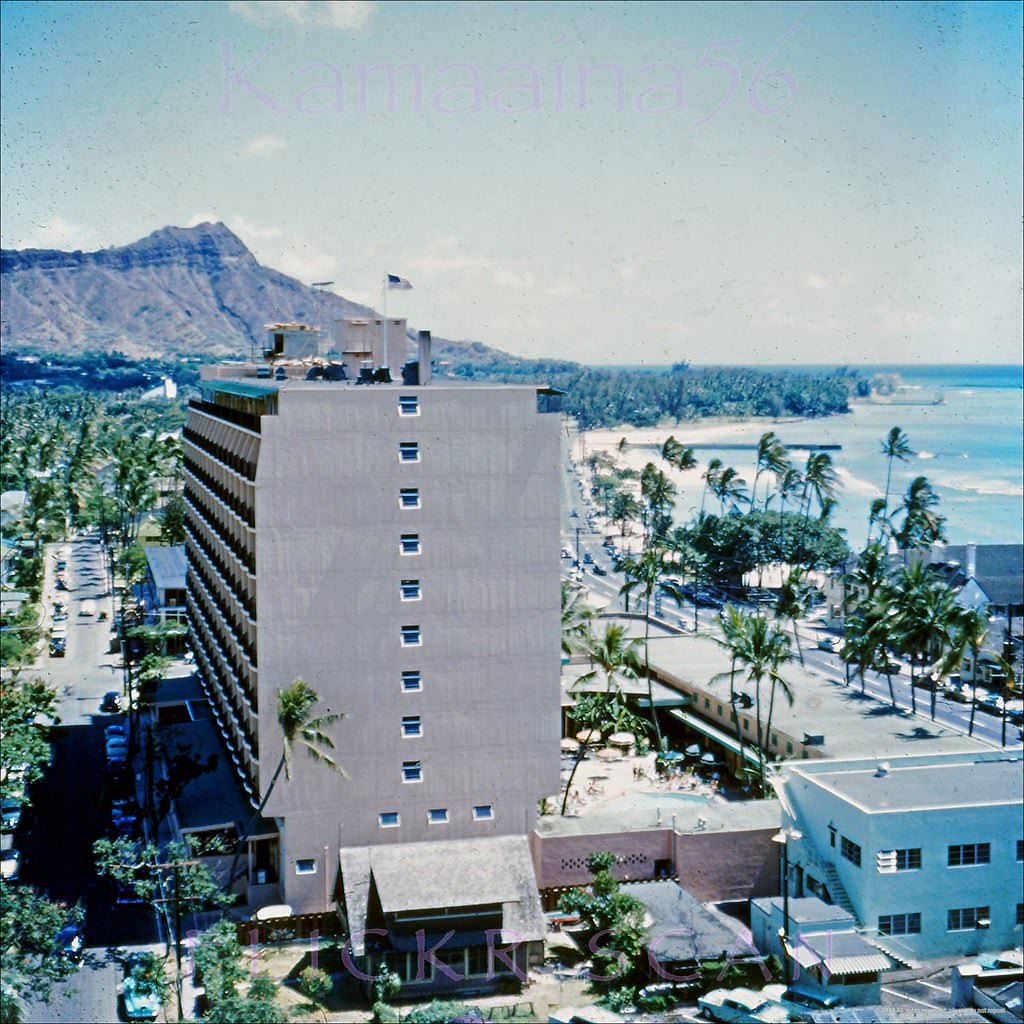 #14 Diamond Head view from an upper floor at the Princess Kaiulani Hotel, 1956