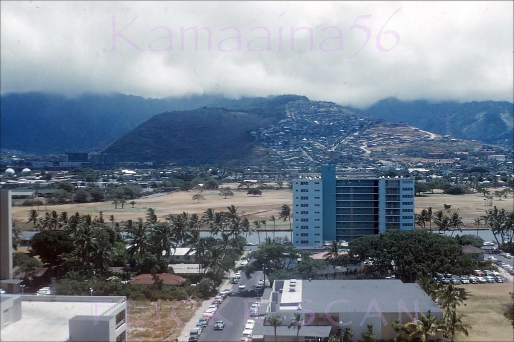 #28 Mountain view from an upper floor at the Princess Kaiulani Hotel, 1962