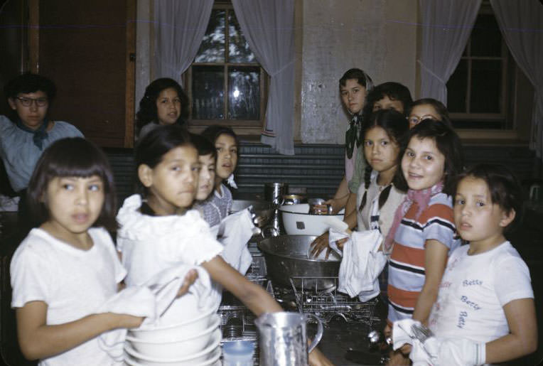 #14 Children help with dishes, Bethany Indian Mission, Wittenberg, Wisconsin, 1953