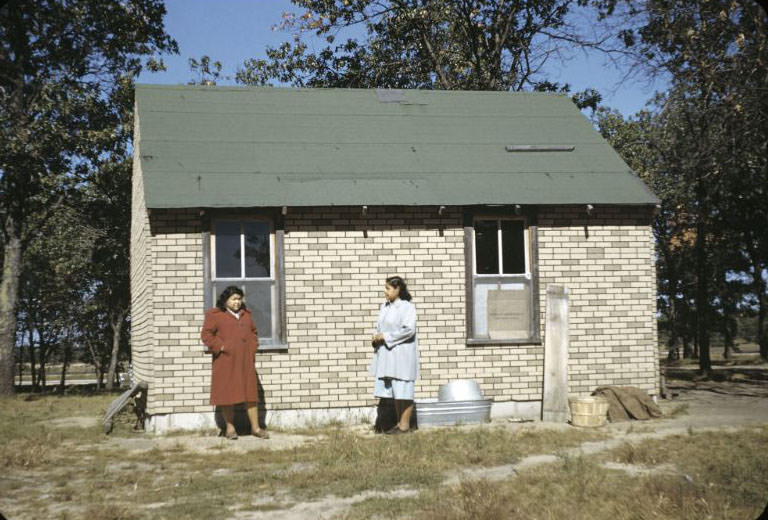 #29 Girls by house, Bethany Indian Mission, Wittenberg, Wisconsin, 1953