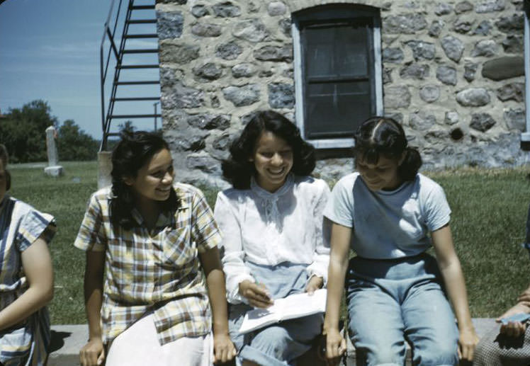 #30 Girls relax in the sun, Bethany Indian Mission, Wittenberg, Wisconsin, 1953