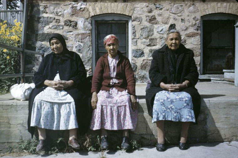 #43 Three ladies who live at the Old Home, Bethany Indian Mission, Wittenberg, Wisconsin, 1953