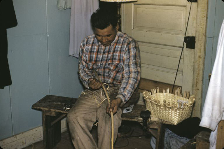 #47 Weaving baskets, Bethany Indian Mission, Wittenberg, Wisconsin, 1953