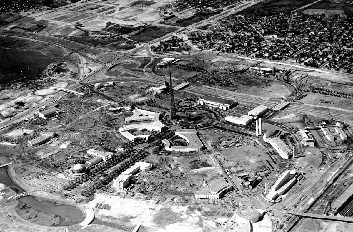 #6 An aerial view of the 1939 New York World’s Fair site during construction in Flushing Meadows, Queens, on May 17, 1938.