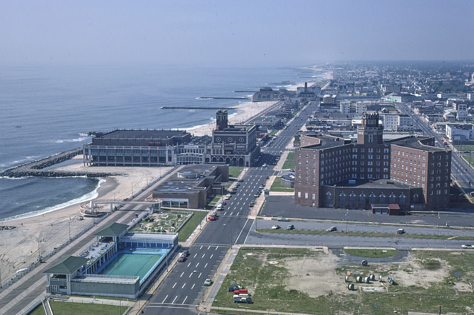#34 Overall above view of buildings and beach, Asbury Park, New Jersey, 1978