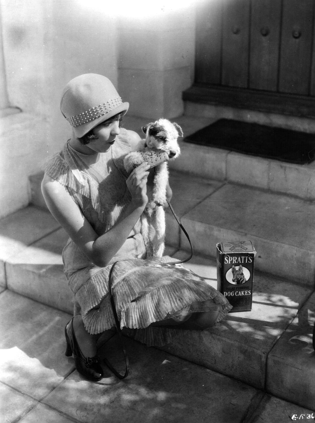 #156 linor Fair, the Hollywood actress, with her wire haired terrier dog ‘Rollo’. Elinor appeared in ‘My Friend From India’, 1926