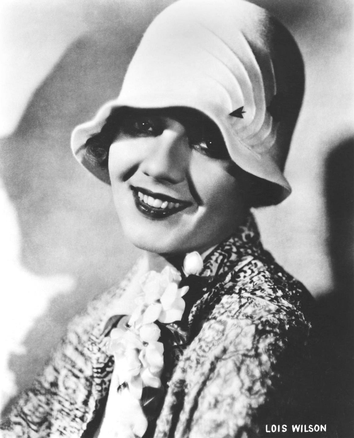 #174 Actress Lois Wilson, Head and Shoulders Publicity Portrait wearing Cloche Hat, 1920’s.