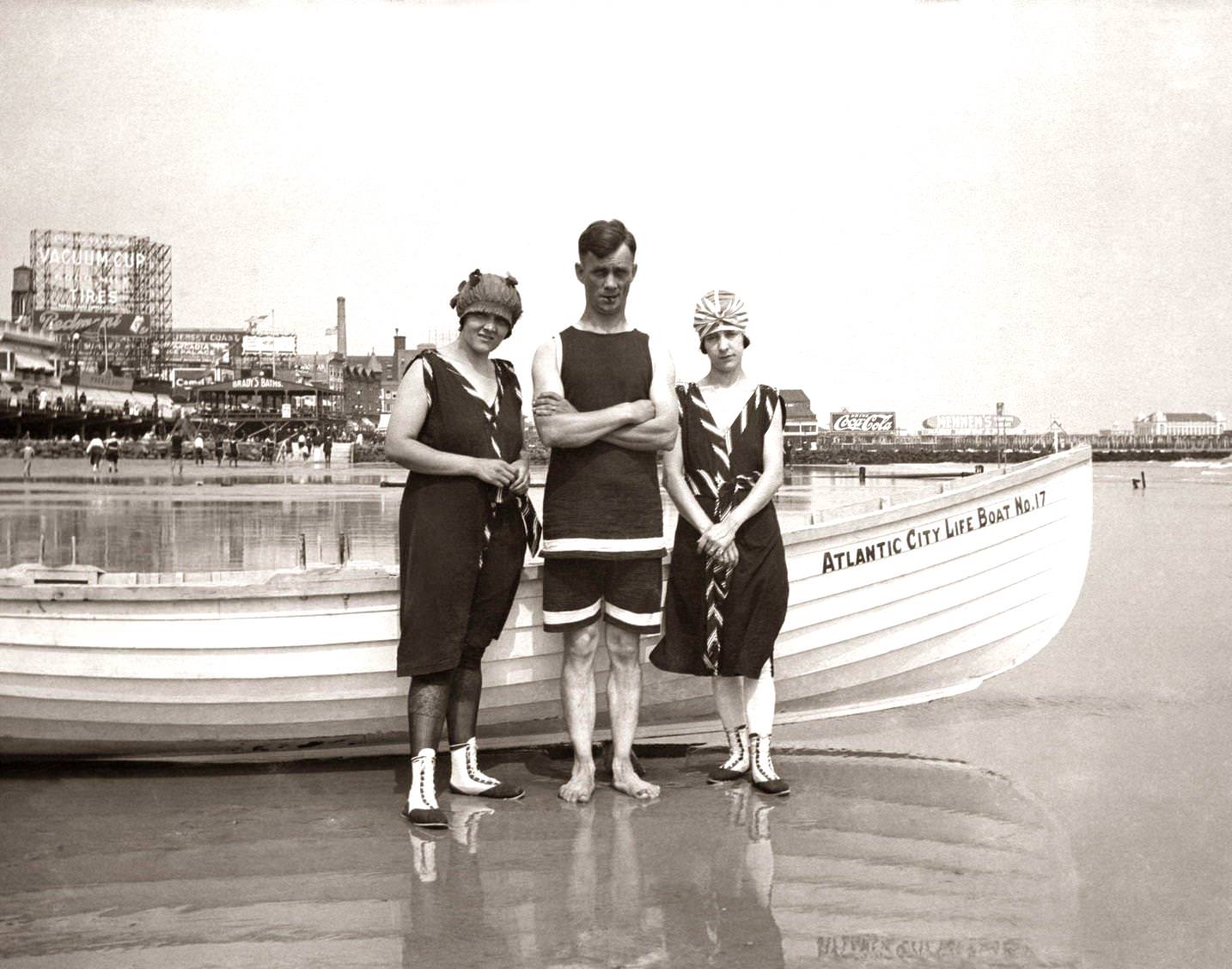 #26 Man and two Women Posing in Bathing Suits, Atlantic City, 1925