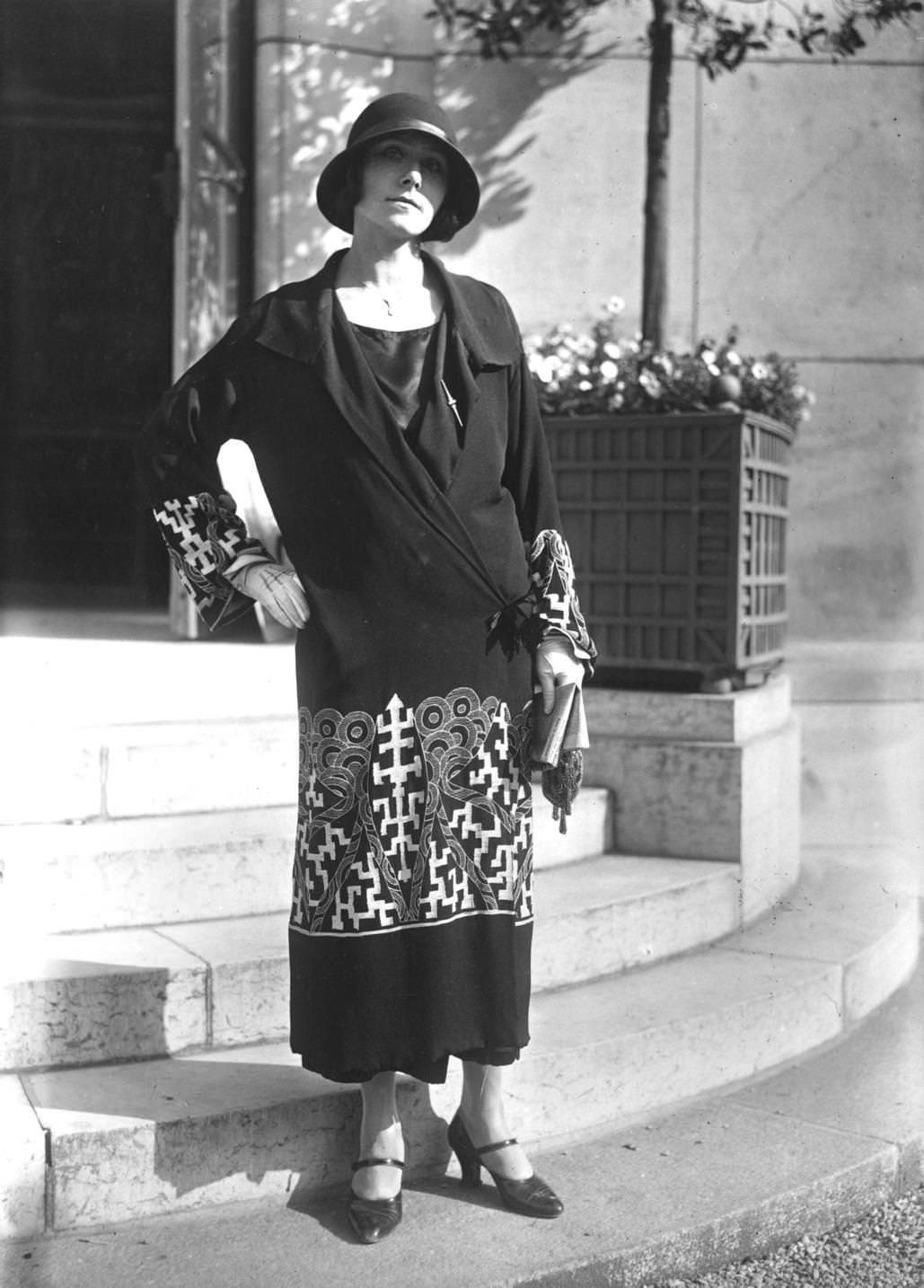 #70 Crepe wrap around coat with geometric designs, 1923