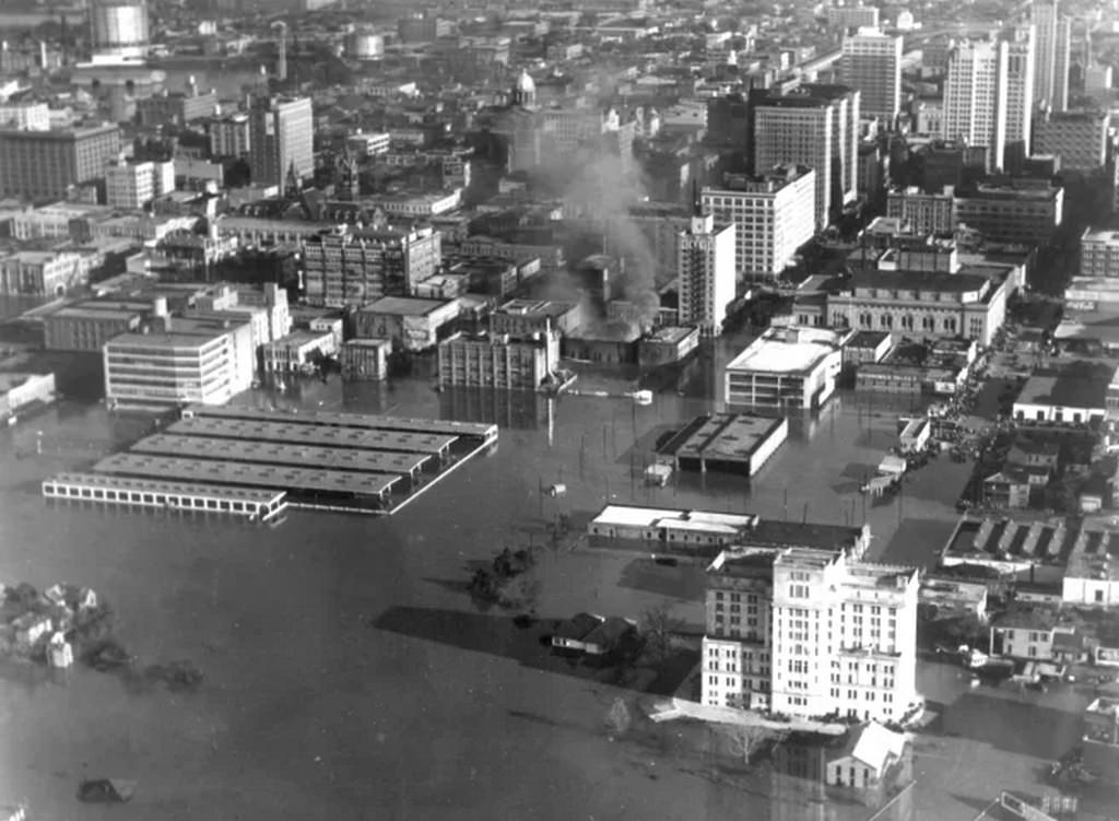 #28 The Houston Fire Department lost eight trucks in the 1935 flood, many of which were attempting to put out the blaze at the Yellow Cab Company on Louisiana Street.