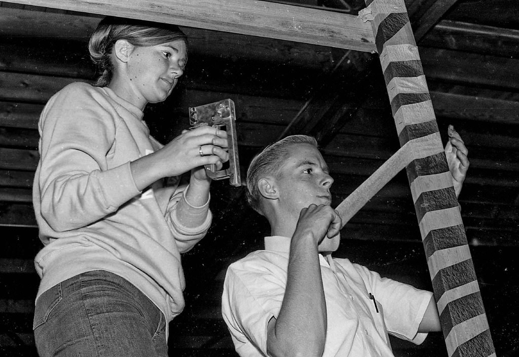 #111 Homecoming Parade Float Building, Fresno State College, 1966