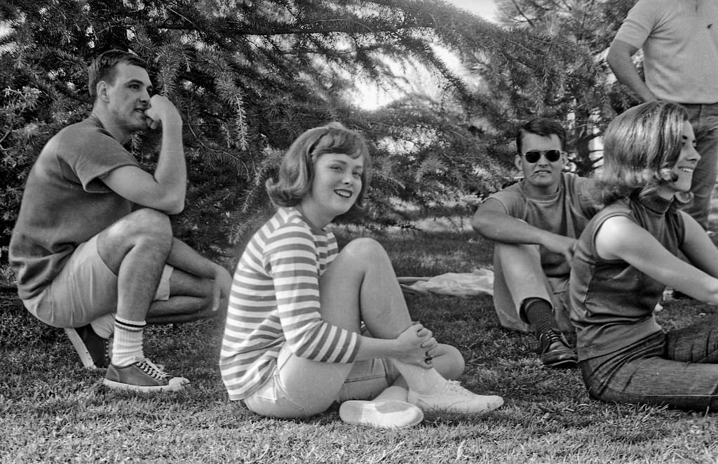 #121 Students watching the picnic baseball game, 1966