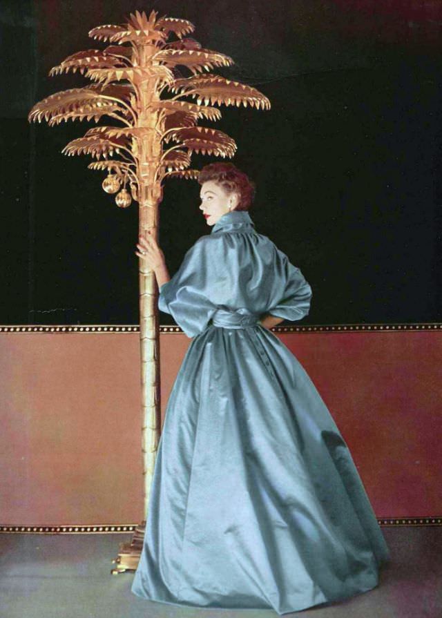#19 Sophie Malgat is wearing satin gown by Jacques Fath, 1952
