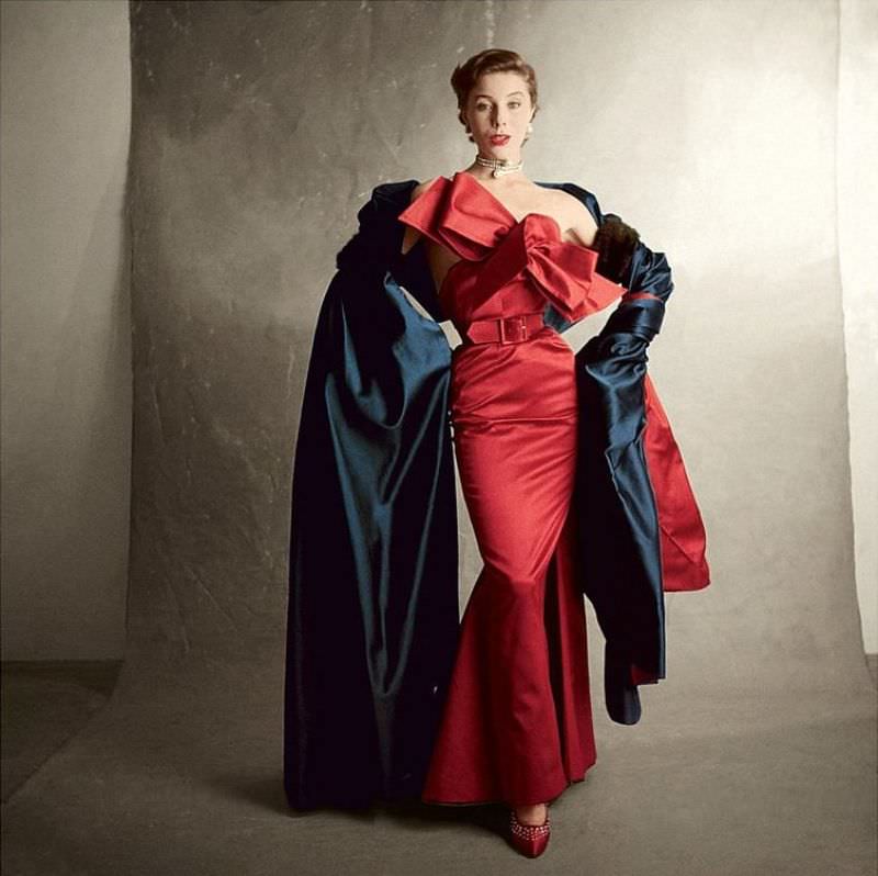 #4 Bettina in the “Red Shoes” evening gown by Jacques Fath, photo by Irving Penn, Vogue, September 1950