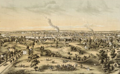 #33 Bird’s-eye view of Janesville from the High School building, 1860