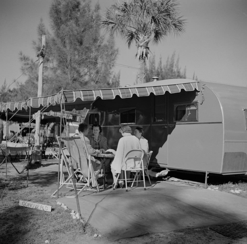 #112 Women Playing Cards on Porch of Trailer Home, Sarasota, Florida, January 1941