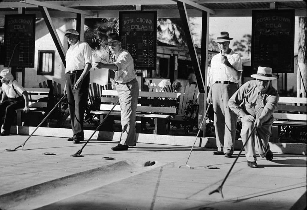 #114 Men playing shuffleboard in Sarasota, Florida, January 1941
