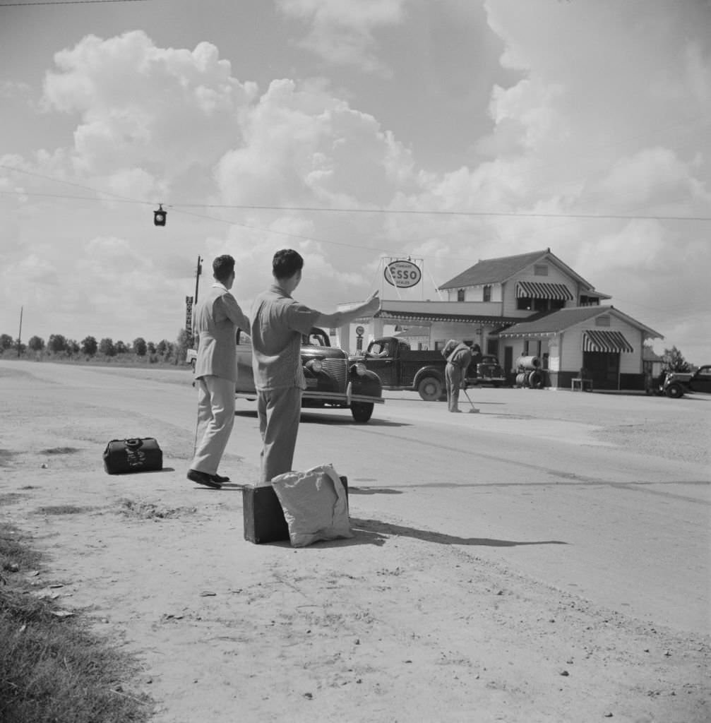 #137 Two Young Men Hitchhiking, near Natchitoches, Louisiana, June 1940