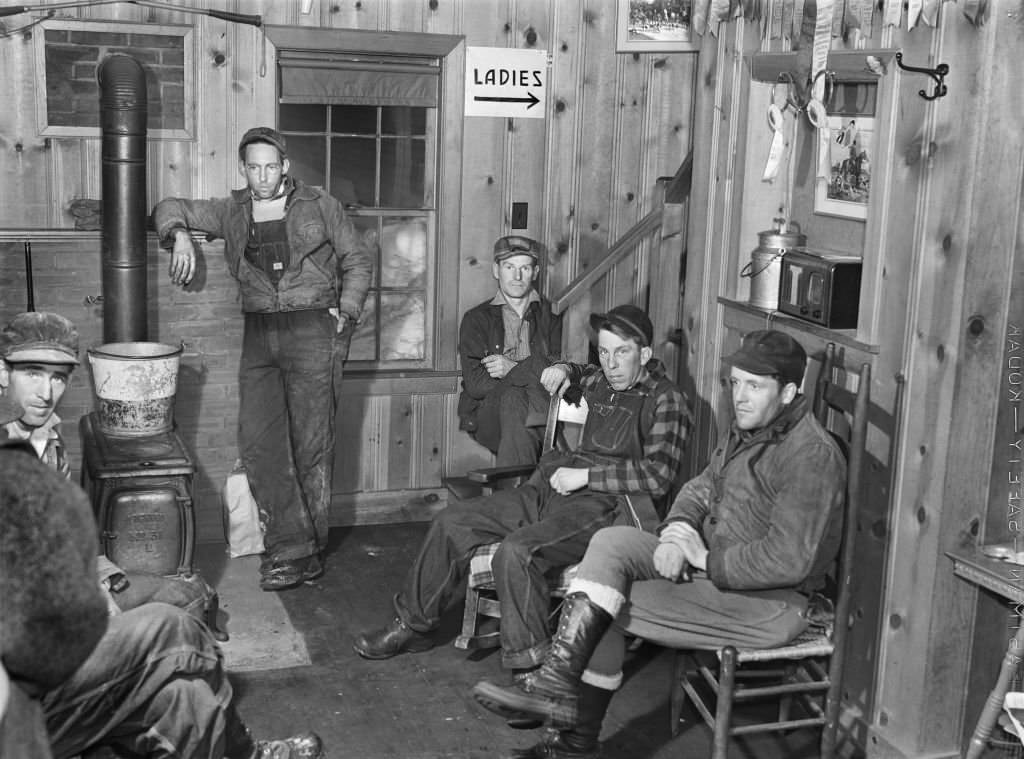 #140 Hired help resting after day’s work on Upwey horse farm, South Woodstock, Vermont, March 1940