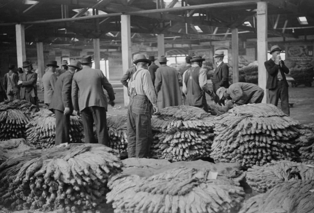 #159 Farmers at Tobacco Auction, Durham, North Carolina, November 1939