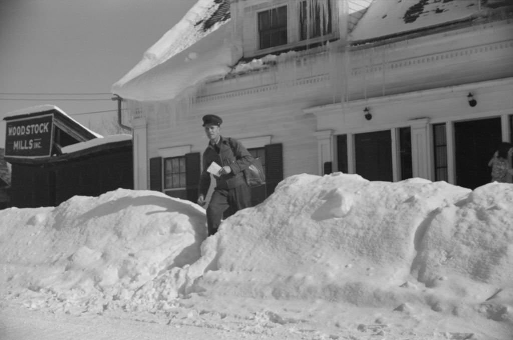 #221 Mailman Delivering Mail after Heavy Snowfall, Woodstock, Vermont, March 1940