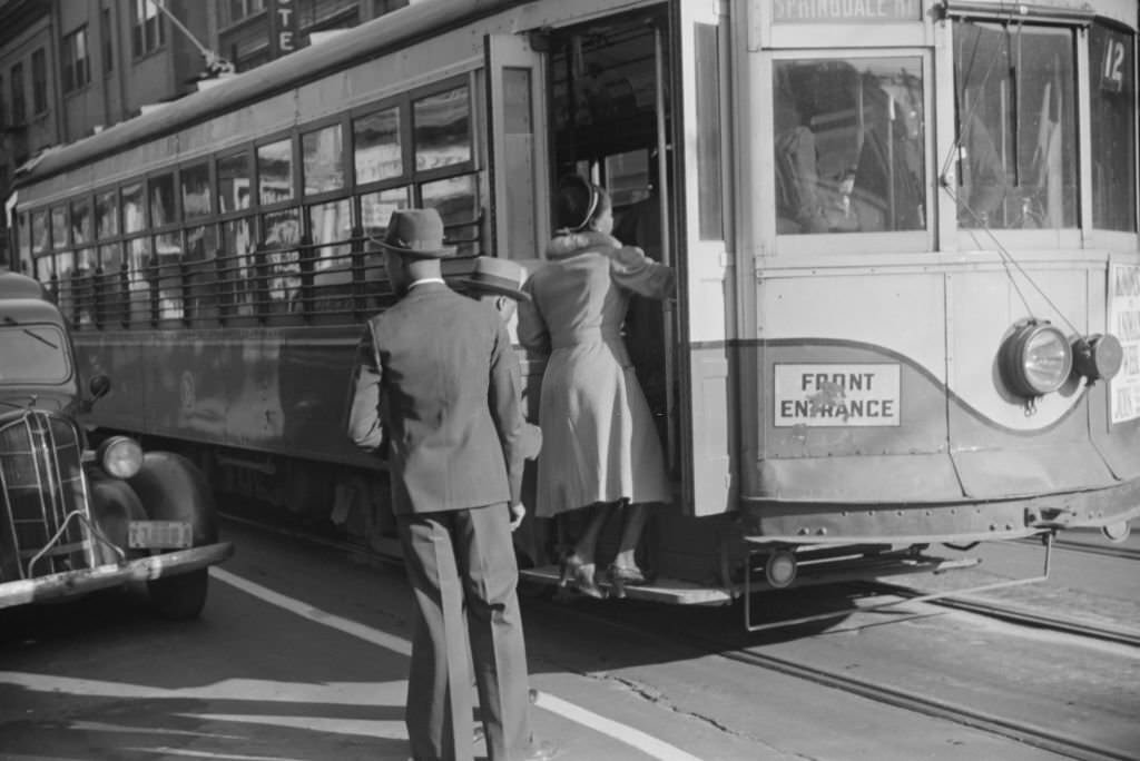 #32 Domestic Help Boarding Streetcar, Atlanta, Georgia, 1939