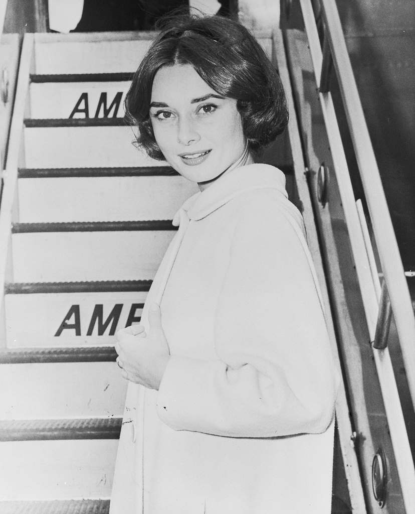 Audrey Hepburn Boarding American Airlines Airplane after the filming of ‘Love in the Afternoon’, 1957