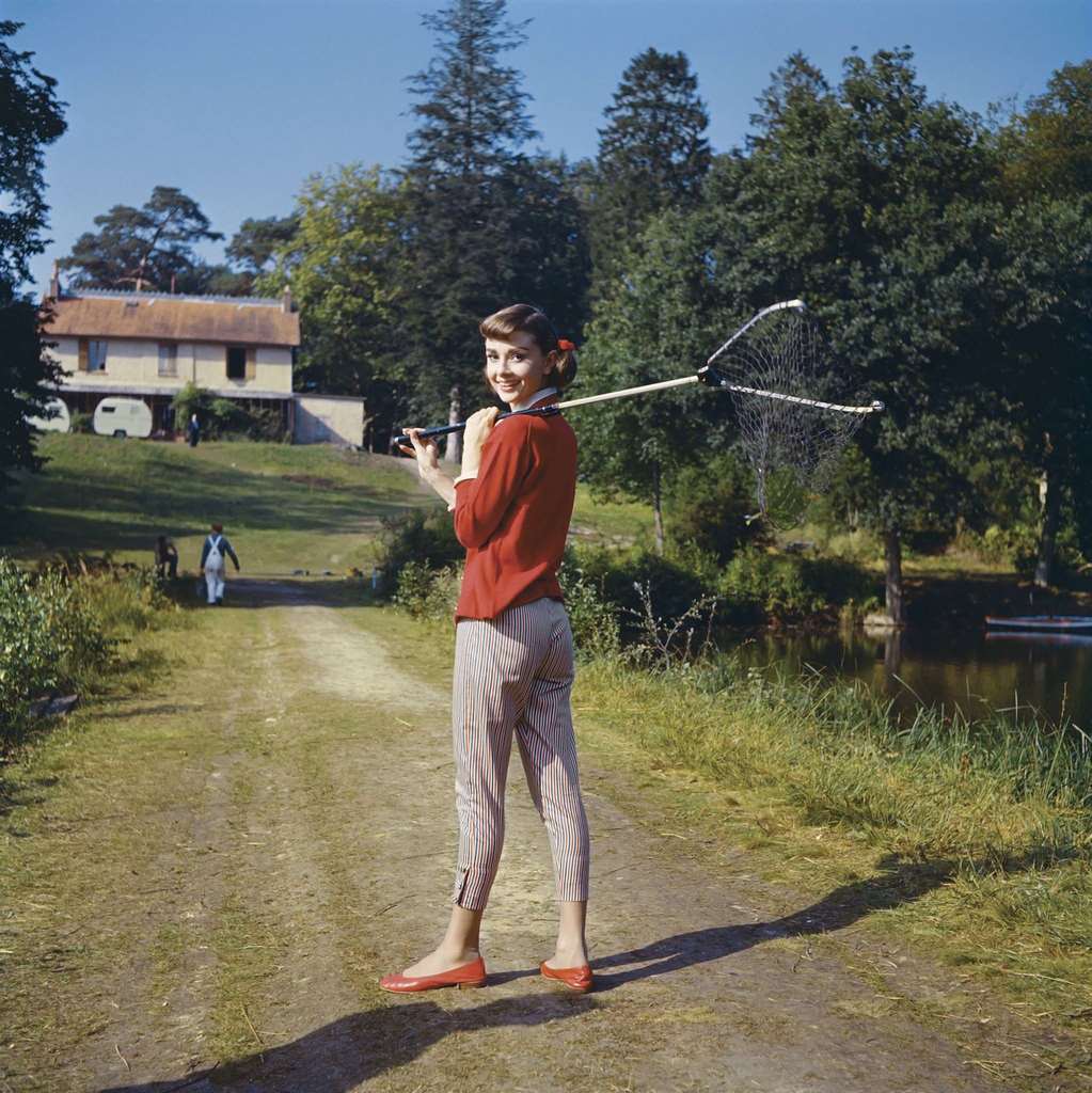 Audrey Hepburn on location for “Love In the Afternoon” in 1957 near the Chateau de Vitry in Gambais, France.
