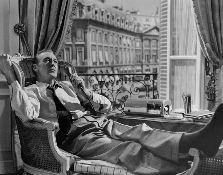 Gary Cooper recording himself in a scene from the film ‘Love In The Afternoon’, 1957.