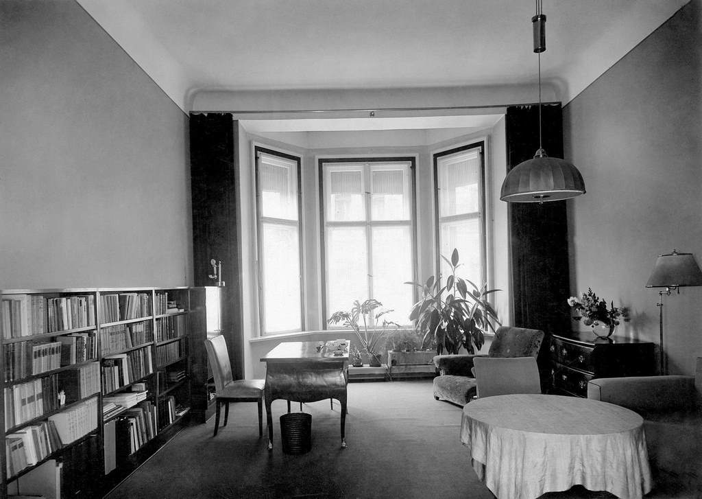 #38 Modern living room with simple furniture and book shelves,1931