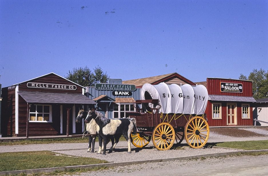 #115 Storefronts and wagon, Six Gun City, Route 2, Jefferson, New Hampshire, 1997