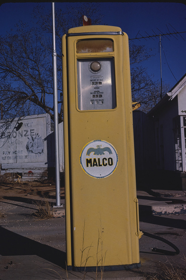 #135 Malco gas pump, Rt. 285, Carlsbad, New Mexico, 1981