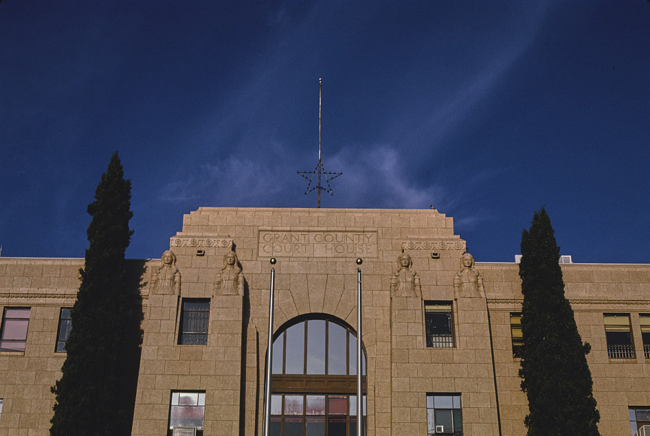 #140 Grant County Courthouse, top central detail, Copper Street, Silver City, New Mexico, 1991