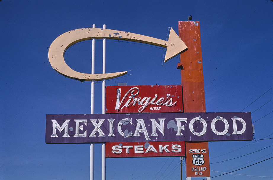 #158 Virgie’s Mexican Food sign, Grants, New Mexico, 1998